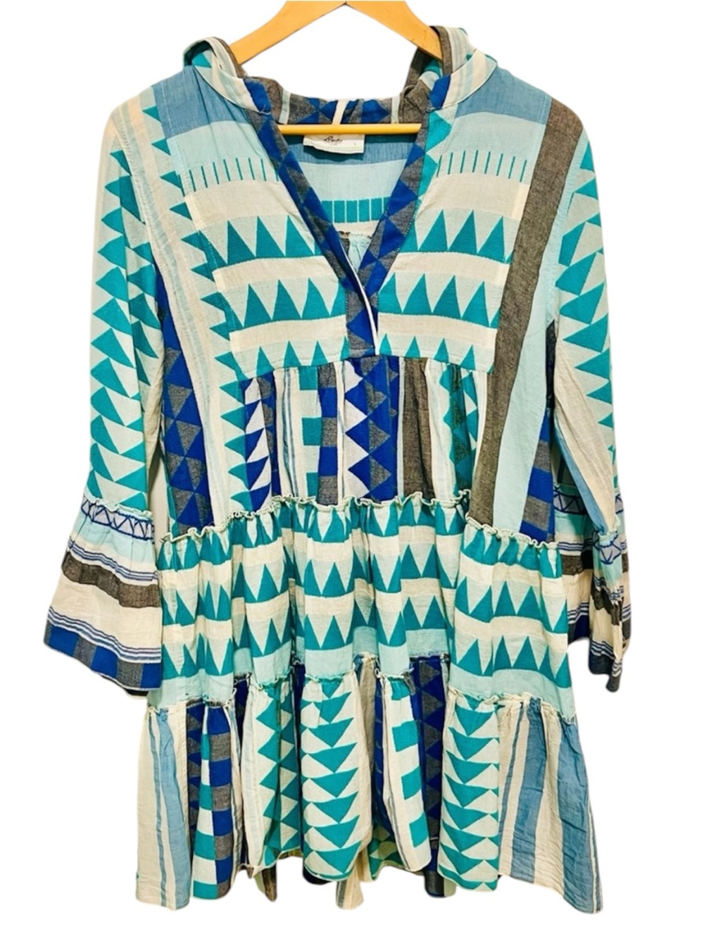 Devotion Twins Geometric Hooded Tiered Mini Dress Size Small